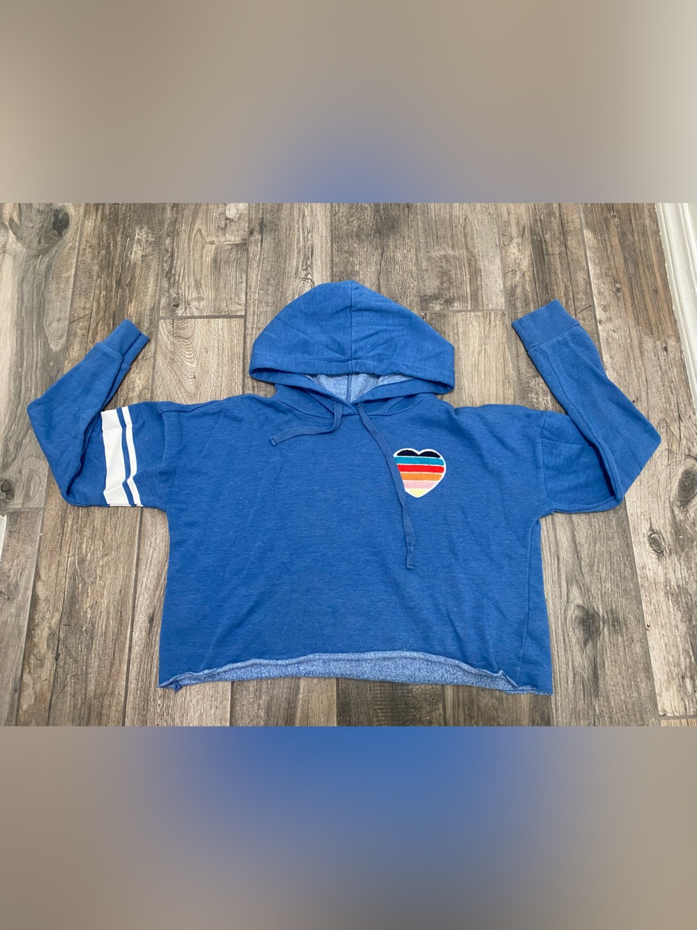 Aeropostale Cropped Blue Hoodie with Striped Heart Patch